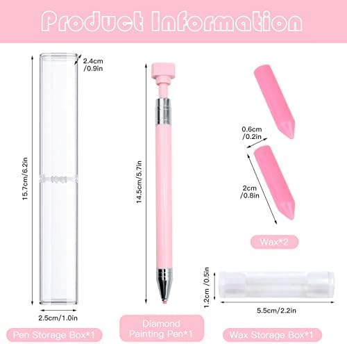 ZYNERY Diamond Painting Pen with Wax, Refillable Wax Pen, Rotating Glue Point Drill Pen for Nail Art Rhinestones, Diamond Art Accessories and Tools, Quickly Pick Up Beads Gems (Pink)