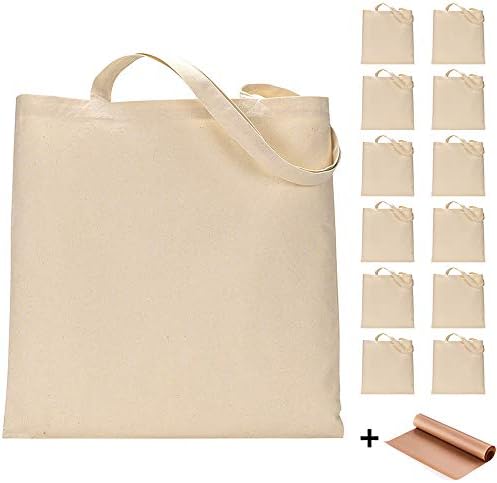 FunisFun 12 Pack Blank Canvas Tote Bags, Reusable Grocery Bag for Crafts