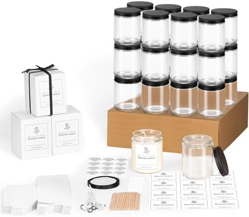 24 Pack 8OZ Glass Jars with Metal Lids, Candle Jars with Candle Making Kits, Labels, Gift Box, Empty Canning Jars, for Food Storage, Spice, Liquid