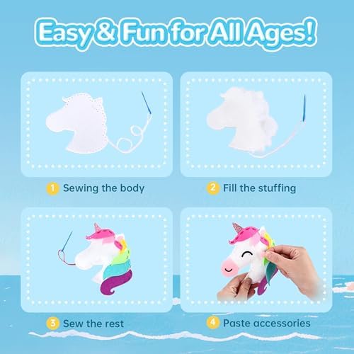 Cymbana Kids Sewing Kit, DIY Felt Plush Animals Unicorn Sewing Kit for Kids