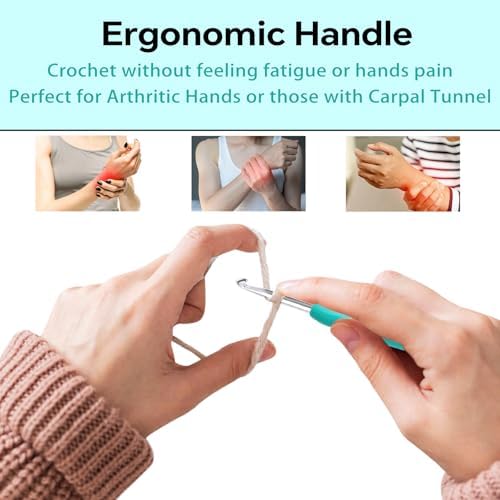 5.5mm Crochet Hook, Ergonomic Crochet Hook, Smooth and Extra Long  Knitting Needles, with Soft Rubber Ergonomic Handle and Aluminum Tip, Perfect Beginner and Arthritic Crochet Hooks (5.5 mm)