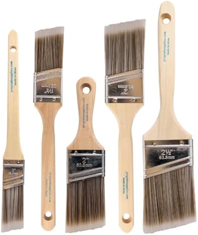 Vermeer Angled Paint Brushes, 1-2.5 Inch Paint Brush Set for Trim, 5 Pc | Interior & exterior | Furniture, cabinets, doors & fences | Latex & oil-based | Medium stiff bristles, softwood handles
