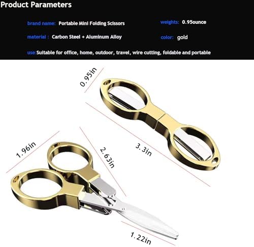 YVAOG Mini Folding Scissors, Safe Portable Travel Mini Scissors, Stainless Steel Retractable Small Scissors for Home Office, 2 Piece Set (gold)