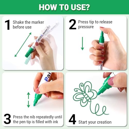 Oil Based Paint Pen, Permanent Paint Marker: Quick-Dry, Waterproof Marker Set of 12 for Rock Painting, Glass, Fabric, Ceramic, Wood, Metal, Mug, Plastic, Stone, Christmas Art Craft Supplies Kit