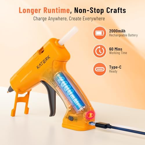 Katerk 3.7V Cordless Hot Glue Gun Kit with 15 Glue Sticks, 90s Fast Heating