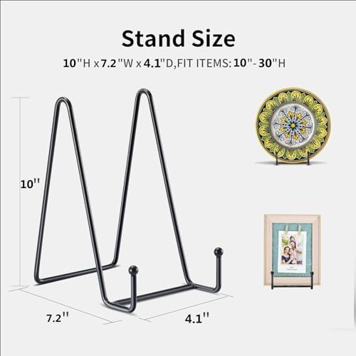 Kruodop 3 Pack 10 Inch Plate Stands for Display, Plate Holder Display Stand, Picture Frame Stand Black Metal Frame Holder Stands for Book,Small Easel,Decorative Plate,Photo and Platter,Tabletop Art