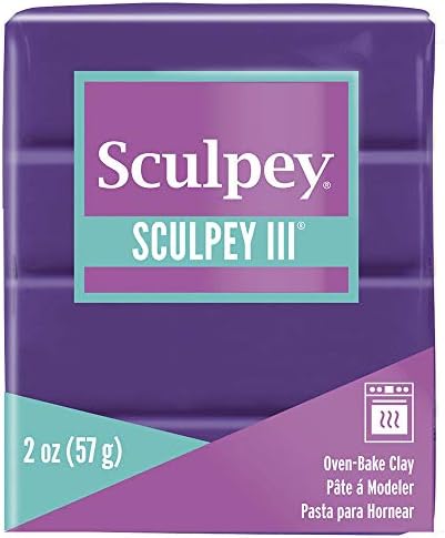 Polyform Sculpey III Polymer Oven-Bake Clay, Purple, Non Toxic, 2 oz. bar, Great for modeling, sculpting, holiday, DIY, mixed media and school projects.Perfect for kids & beginners! | Polymer Clay, Perfect for Jewelry, Home Decor, and General Crafting