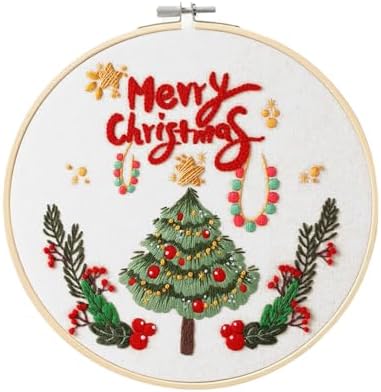 wtisan Christmas Embroidery Kit, Cross Stitch Kits for Beginners, Needlepoint with All Tools & Instructions, Stamped Hand Embroidery Starter Kit for Holiday Crafts & Xmas Home Decor, W18