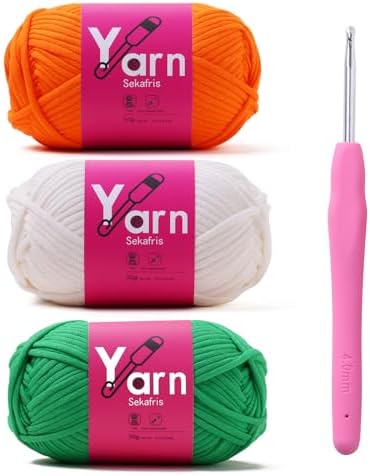 Crochet Yarn 150g/163.5yds Cotton Yarn for Crocheting - Crochet Knitting Yarn for Beginners with Easy-to-See Stitches - Yarn for Crocheting - Chunky Yarn (Orange Peel+White+Christmas Green)