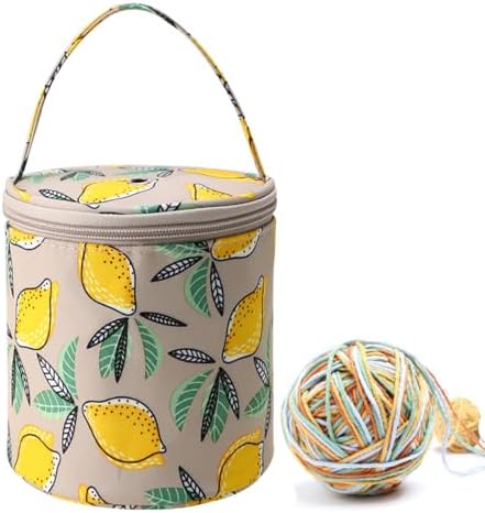 Mini Yarn Storage Small Size Yarn Bag for Crocheting with Holes,Empty Round Knitting Tote Bags protable Yarn Holder,Perfect for Travel,Beginner & Crocheter(Yellow Lemon)