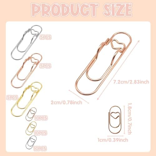 HINGTAI 15Pcs Metal Pen Holder Clip & 30Pcs Paper Clip Set for Notebook, Grip for Pens Under 0.5" Thick, Accessories for Office, Journal, and Desk Organization