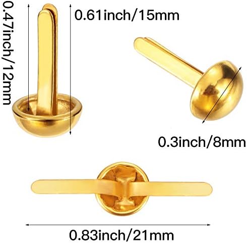 Hotop 500 Pcs Brads for Paper Crafts Fastener,0.3 X 0.6 Inch,Golden