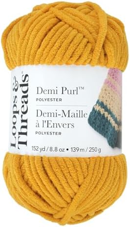Loops & Threads Demi Purl Yarn – Super Bulky 100% Polyester, Soft Plush Chenille Yarn for Knitting & Crochet, Ideal for Blankets, Hats, Scarves & Crafts, Tawny Olive