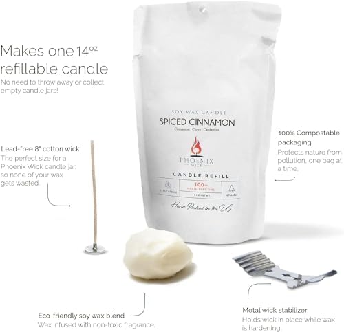 Phoenix Wick Candle Making Kit – Transform Anything Into A Candle – Candle Making Kit with Wick + 14oz Wax (Spiced Cinnamon Scent)