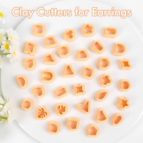 Puocaon Small Polymer Clay Cutters - 34 Shapes Stud Earring Clay Cutters Heart Diamond Monstera Circle