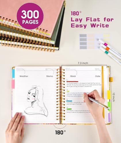 Hardcover Spiral Notebook journal with Removable Dividers Tabs, 300 Pages 5 Subject Notebook College Ruled, 100GMS Notebooks for Work School Note taking,Lined Journal for Women,Autumn Tree