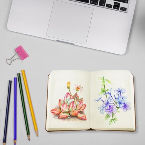 Mifuner Small Rectangle 3.5x5.5 200 Sheets 105gsm Mini Notebooks Blank Pages Sketchbooks Pocket Paint Writing Diary Memo PU Leather Cover Brown
