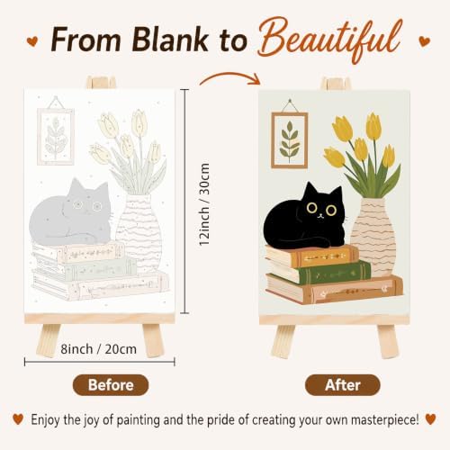AUKELHJ 4 Pack Framed Paint by Numbers Kit for Adults, Cat, 8x12 inch | Paint by Number for Adults, Beginner Friendly, Framed Canvas, Easel Included, Fun and Relaxing, Gifts Box, Home Wall Decor