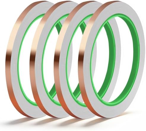Rindion 4 Pack Copper Tape, 1/4inch X 196.8FT Double-Sided Conductive Copper Foil Tape, Copper Tape Conductive Adhesive for EMI Shielding, Electrical Repairs, Guitars, Grounding, Craft Decorations