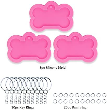3pc Dog Bones for Pet Dog Tag Necklace Resin Crafting Silicone Mold Crafts Epoxy Resin Art Diy with 10PC Key Ring(DY0061+DY0061+DY0061)