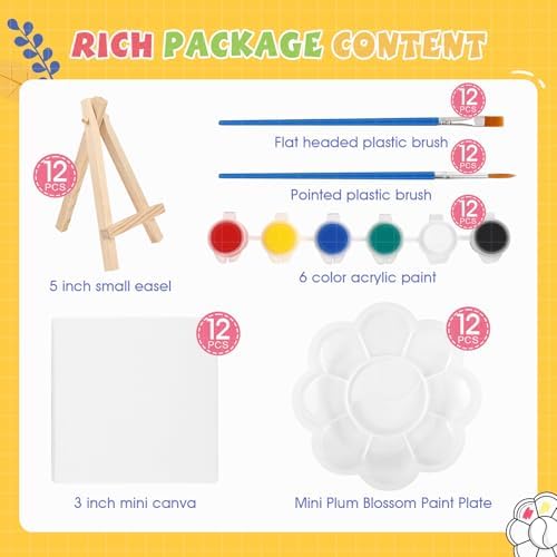 ESRICH 12 Set Mini Acrylic Paint Kit, Mini Stretched Canvas with Easel