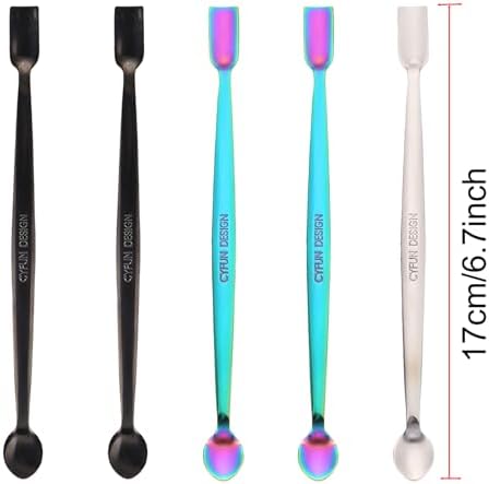 Briartw 5 Pcs Stainless Steel Craft Spoon | Mess-Free Crafting with Dual-Shaped Spoons for Glitter, Embossing Powders, Sequins & Small Embellishments | Colorful,Black,Silver | 6.7inch Length
