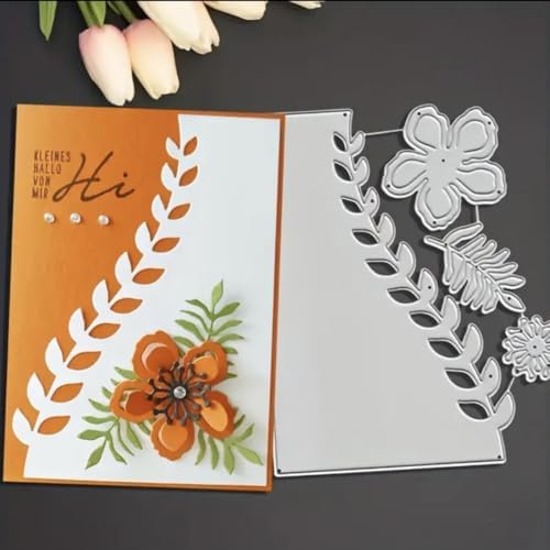Scrapbooking Die-Cuts, Layer Frame Net Set Metal Cutting Dies for Card Making, Paper Craft Template, Background Embossing Stencils, DIY Album Décor (Leaf Border Frame and Flower-14x11.5cm)