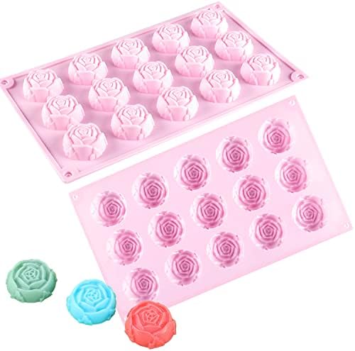 Rose Candy Chocolate Silicone Mold with 15 Hole Large Rose Shape Mold，DIY Flower Cookies Candy Gummy Chocolate Mold Perfect for Soap, Mousse Ice Cream Tray 1 Pack