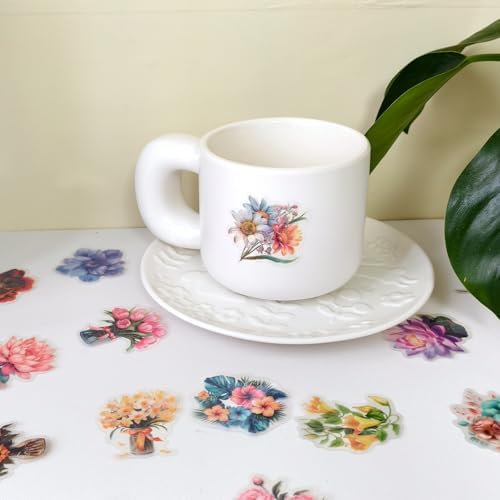 Ychsring Sparkly Botanical Floral Stickers - 50 Pcs Clear PET Glitter Nature Plant Flower Stickers for Scrapbooking, Journal, Collage - Holographic Transparent for Resin, Craft, Scrapbook Supplies