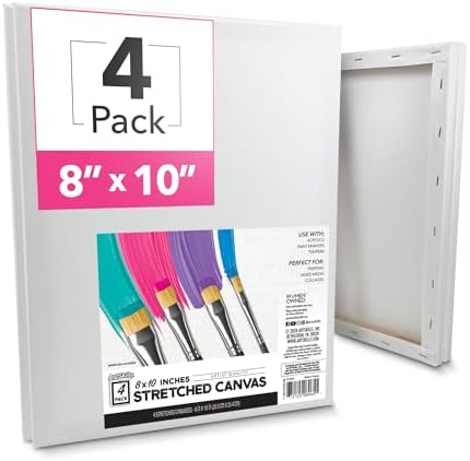 ArtSkills Stretched Canvas for Painting, 8x10 Canvas, 4-Pack Framed | Blank Canvas, Premium Wood Frame, Painting Supplies for Artists
