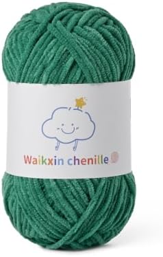 Skinny Chenille Yarn for Crocheting, 1.75 oz/ 109 yds Amigurumi Yarn&Baby Yarn for Crocheting Soft, Fluffy Fingering Weight Velvet Yarn for DIY Crafts&Baby Blankets.(Pine Green)