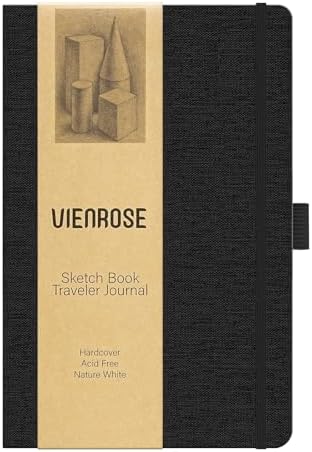 Vienrose 8.7"x5.7" Sketch Books, Linen Cover Sketching Book with Acid-Free Paper, 111lb/180gsm Drawing Pad for Kids, Beginners & Professionals, Art Supplies for Adults & Students(Black, 60 Sheets)