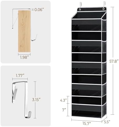 Over the Door Organizer, Hanging Yarn Storage, Large Capacity Knitting Organizer with 5 Mesh Side Pockets, Hanging Shelves for Yarn,Crochet Accessories and Knitting Supplies, Black