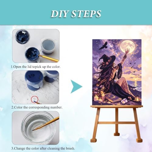 MXCFZX Halloween Paint by Number DIY Painting On Canvas, The Witch Paintwork with Paintbrushes Acrylic Paints,Perfect for Paint by Numbers for Adults Students Beginner, for Home Wall Decor 16x20 in