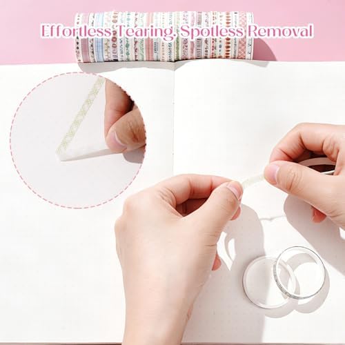 EORTA 30 Rolls Pastel Floral Washi Tape Set, Thin 5mm Skinny Masking Tape (0.19 Inch Wide), Decorative Planner Tape for Scrapbooking, Journaling, Gift Wrapping & DIY Crafts, Soft Floral Planner Set