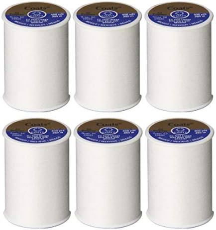 Coats & Clark All Purpose Sewing Thread for Sewing Machines, 100% Polyester High Quality Thread Spools for Hand Stitching, Medium Weight 35wt, 400 Yards, 6-Pack, White