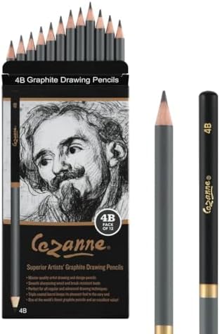 Cezanne Graphite Drawing Pencils Set - 4B, Set of 12 Break-Resistant Graphite Lead, Easy-to-Sharpen Sketch Pencils, Master Artist Quality Graphite Pencils for Technical and Artistic Drawing