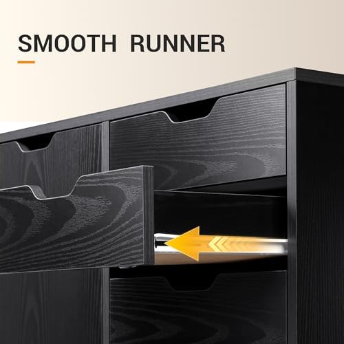 DEVAISE 5-Drawer Wood Drawer Cabinet, Office Storage Cabinet, Black | Craft Storage Cabinet, Under Desk Drawer, Rolling Cart Furniture, Adjustable Shelf & Wheels, Printer Stand, Home Office