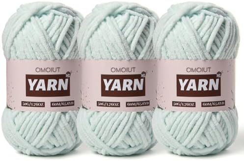 3 Packs Plush Chenille Chunky Crochet Yarn - Baby Yarn for Crocheting Soft - Velvet Yarns Knitting for Blankets Crafts - Fluffy Amigurumi Yarns 150g / 196.8yds (3 Pale Cyan)