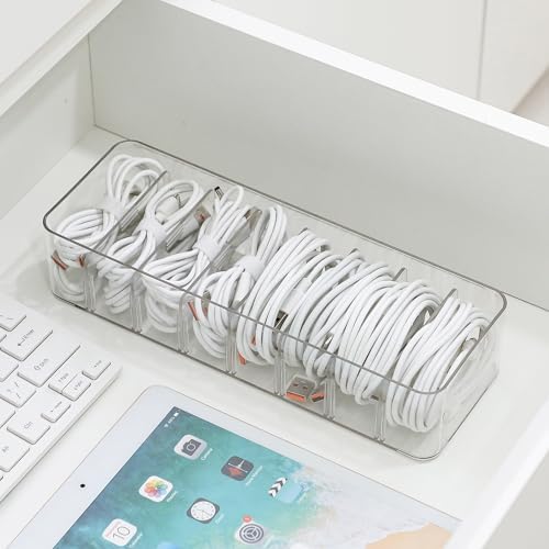 Clear Cable Cord Organizer Box for Desk Drawer, Plastic