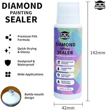 Breliter Diamond Art Sealer, Clear Art Glue Sealer for Diamond Painting, Puzzle, Permanent Hold, Shine Effect Conserver Glossy Finish (120ML)