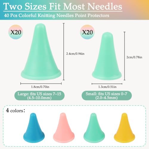 LNAUJS 40 Pcs Knitting Needle Stoppers, 4 Colors 2 Sizes Soft Rubber Point Protectors
