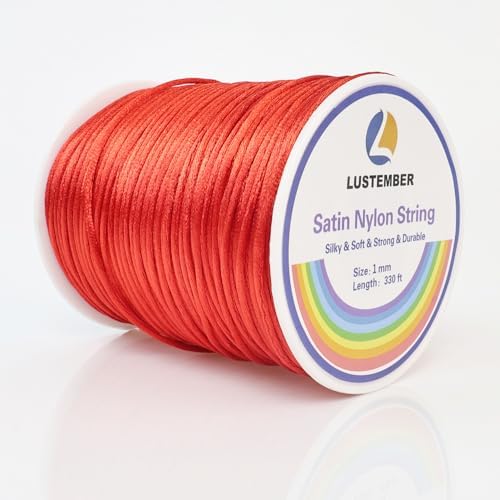 LUSTEMBER 330 Feet Satin Nylon String, 1 mm Silky Smooth Durable Nylon Cord for Jewelry Making, Bracelets, Beading, Necklaces, Macrame, Kumihimo, Rattail, and Chinese Knot Craft