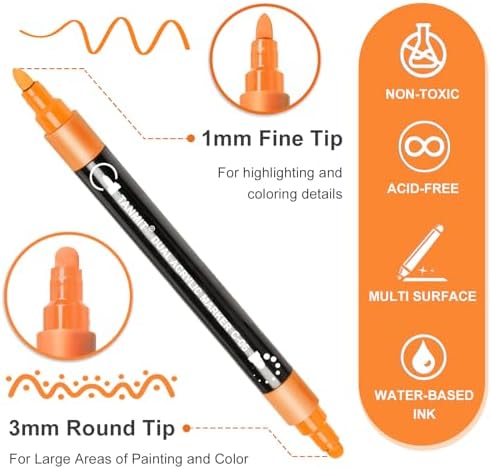 TANMIT 60 Colors Acrylic Paint Markers, Dual Tip Acrylic Paint Pens with Dot & Fine Tips For Fabric, Rock, Wood, Glass, Eggs, Scrapbook, DIY Crafts Making Art Supplies - Teacher Appreciation Gift