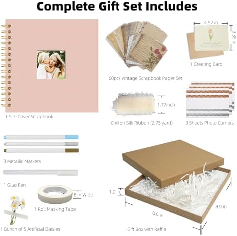Vienrose Scrapbook Album Gift Set, 8x8 Inch, 40 White Pages, Pink