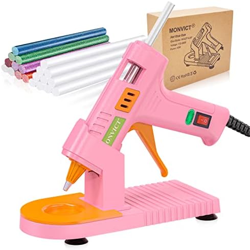 MONVICT Pink Hot Glue Gun Kit, Mini Glue Gun with Suction Cups Stand