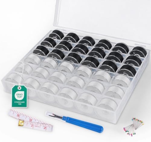 ilauke 18White+18Black Bobbin Thread, Size A Prewound Sewing Bobbins