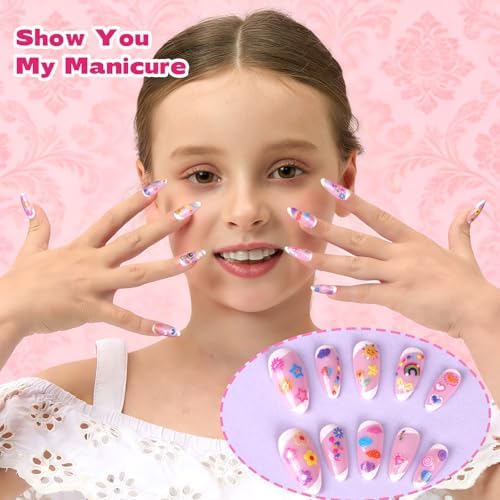 Teenitor 50 Sheets Nail Stickers for Kids, 3D Cute Girls Nail Art Stickers, Heart Flower Butterfly Bow Nail Decals for Nail Art, Fingernail Stickers for Women, Self Adhesive Nail Decorations in Summer