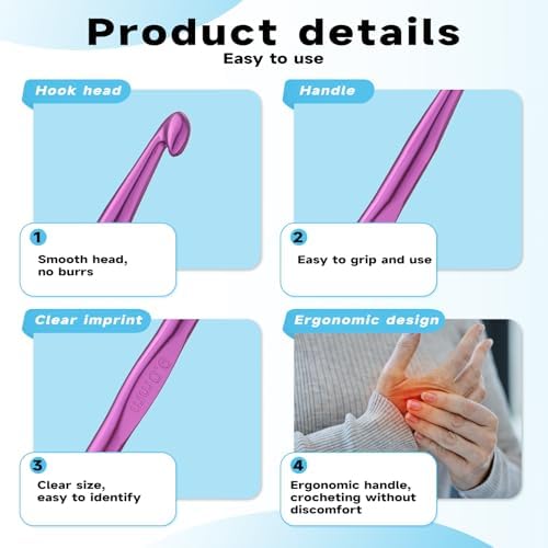 Mayboos 35 Pcs Crochet Hooks Set, Colorful Metal Crochet Hooks 2.0mm~10.0mm