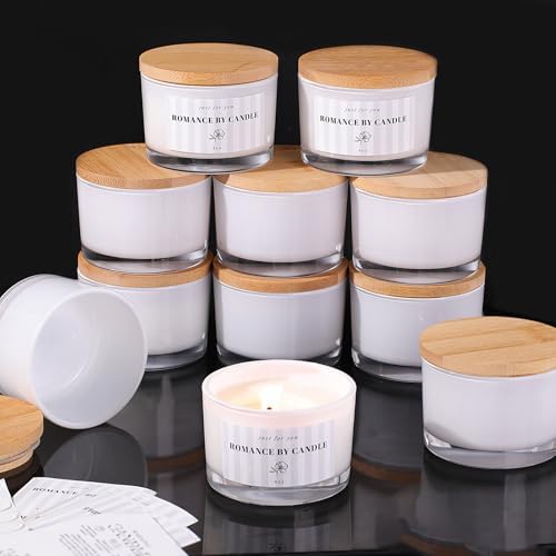 12 Pcs 4 oz White Glass Candle Jars with Lids& Labels for Candle Making